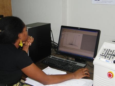 Dr. Alix analysing data using LIBS instrument